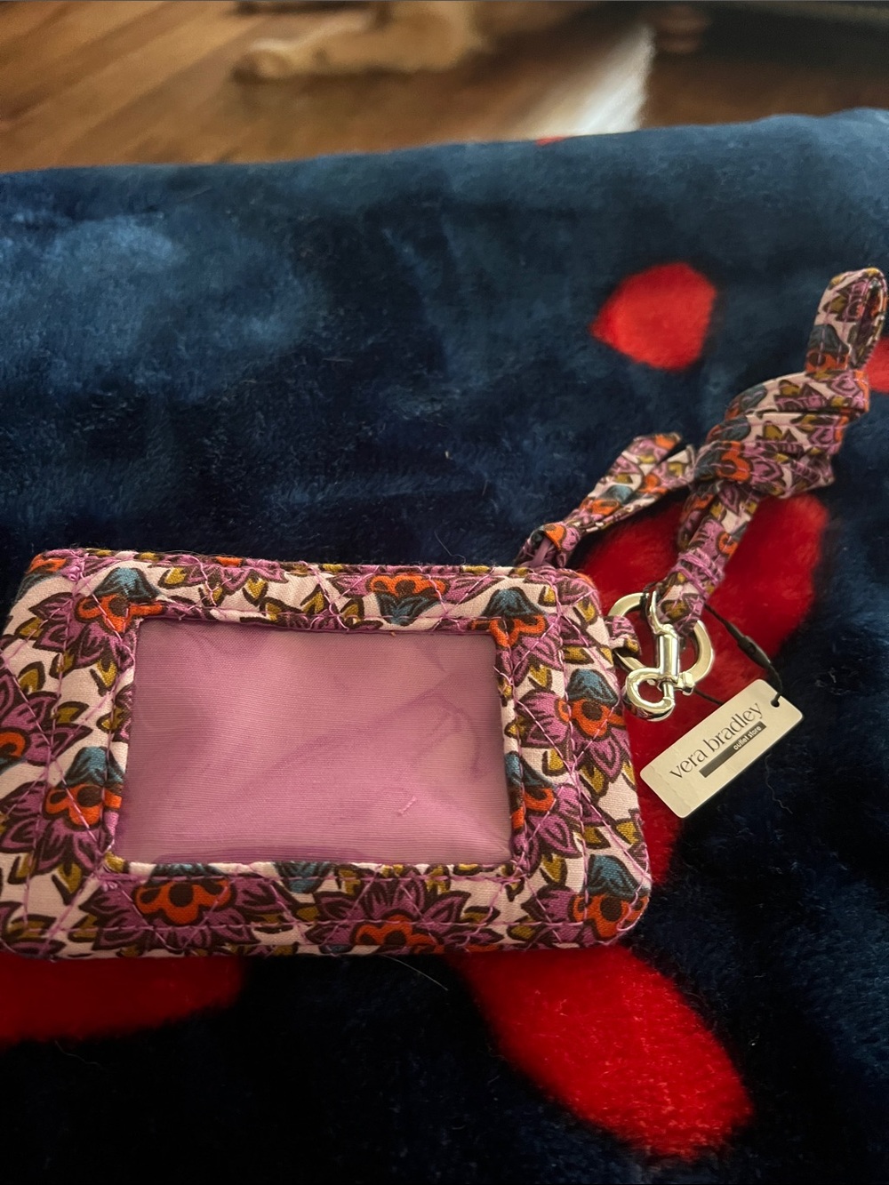 Vera Bradley Pink Floral ID Window Holder with Wrist Strap